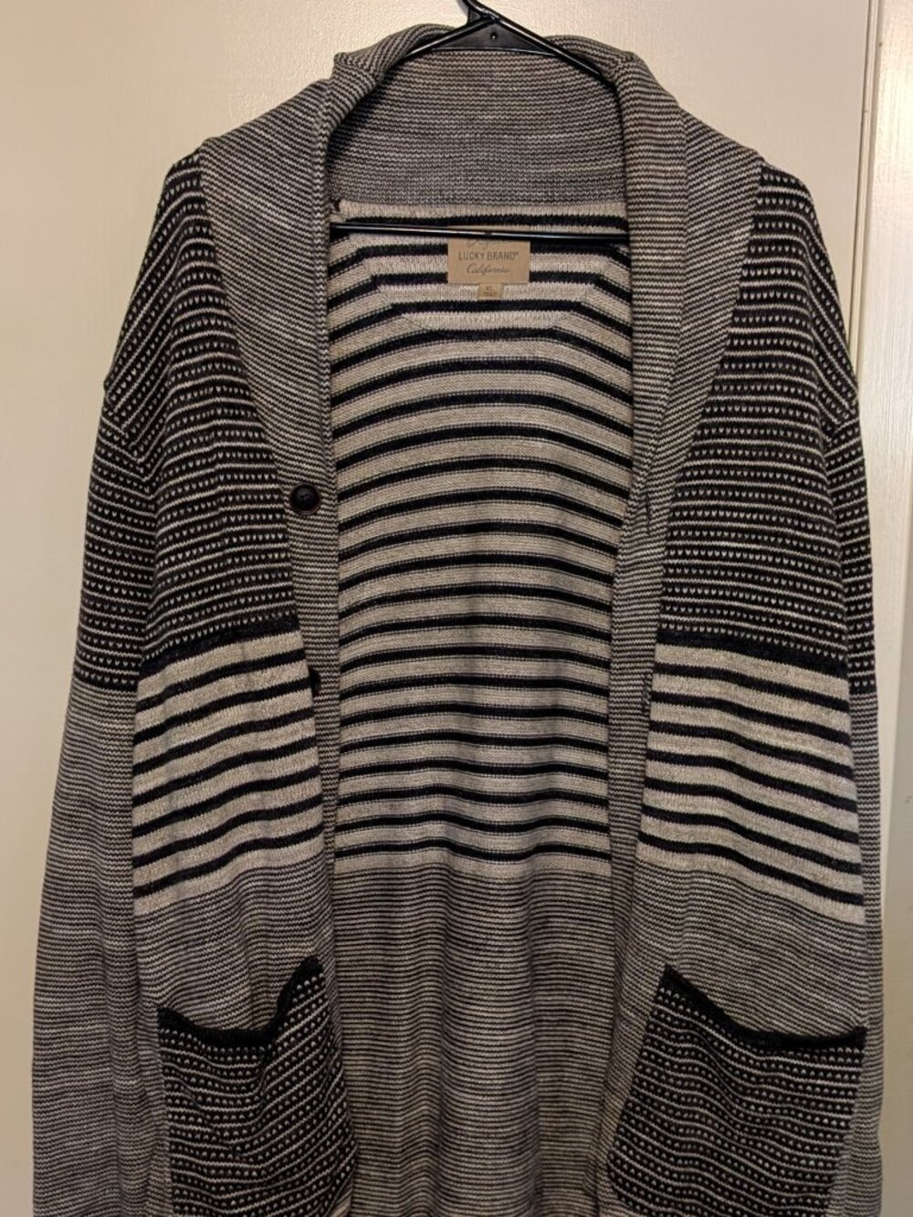 Lucky Brand Men’s XL Striped Shawl Collar Cardigan Sweater